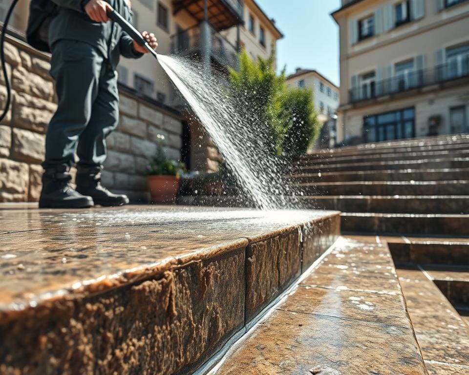 Reinigung von Mauern und Steinstufen Berlin